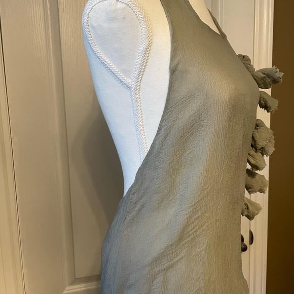 100% Silk Halter Tie Up Low Back Flowers Made in Italy Small Medium Grey Green - Picture 3 of 9